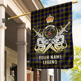 Custom Name Clan Clelland Modern Tartan Garden Flag with Clan Crest and the Golden Sword of Courageous Legacy FG93